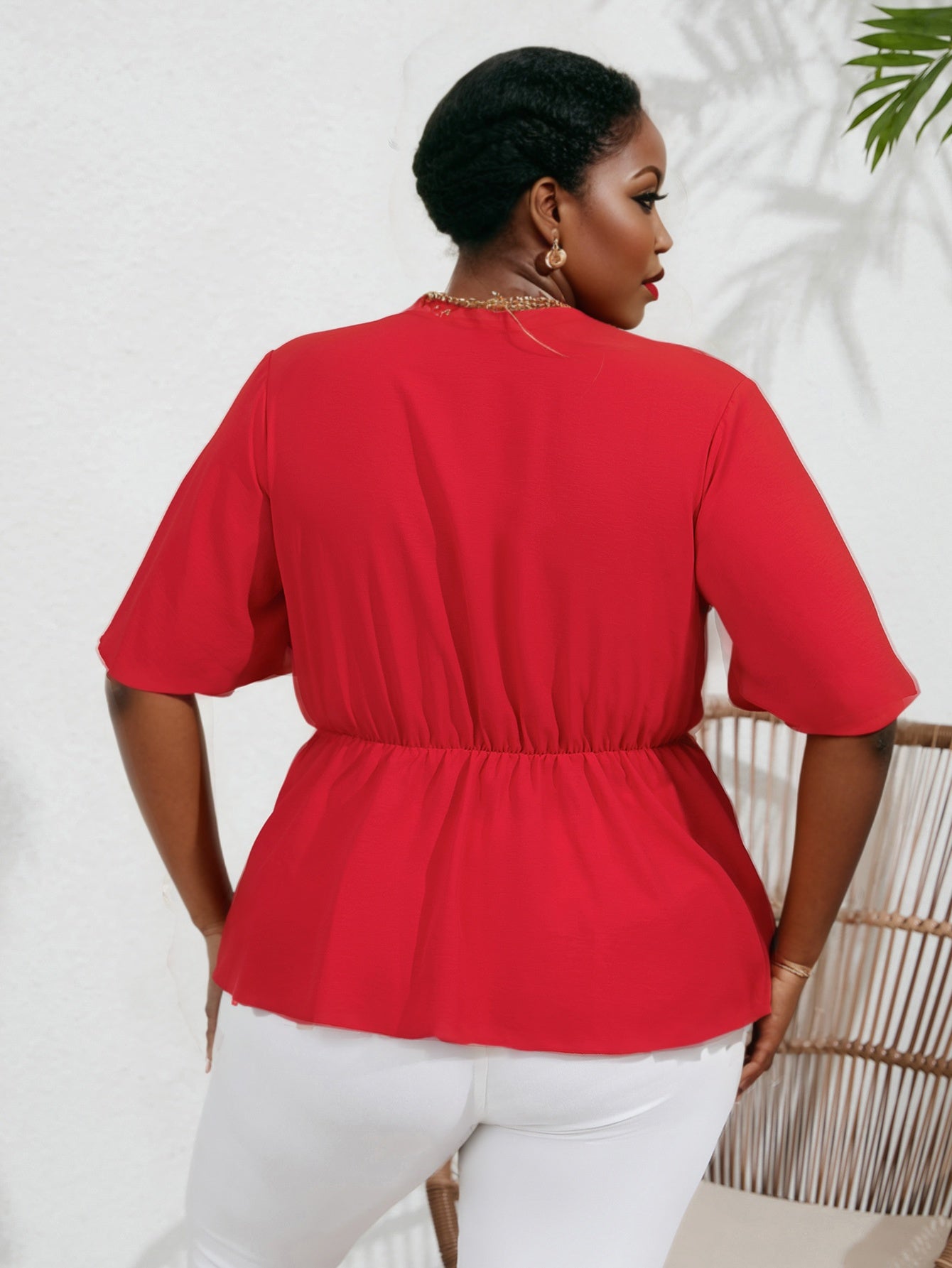 Haut chemise grande taille à bretelles et col en V Femme - RAPHYA