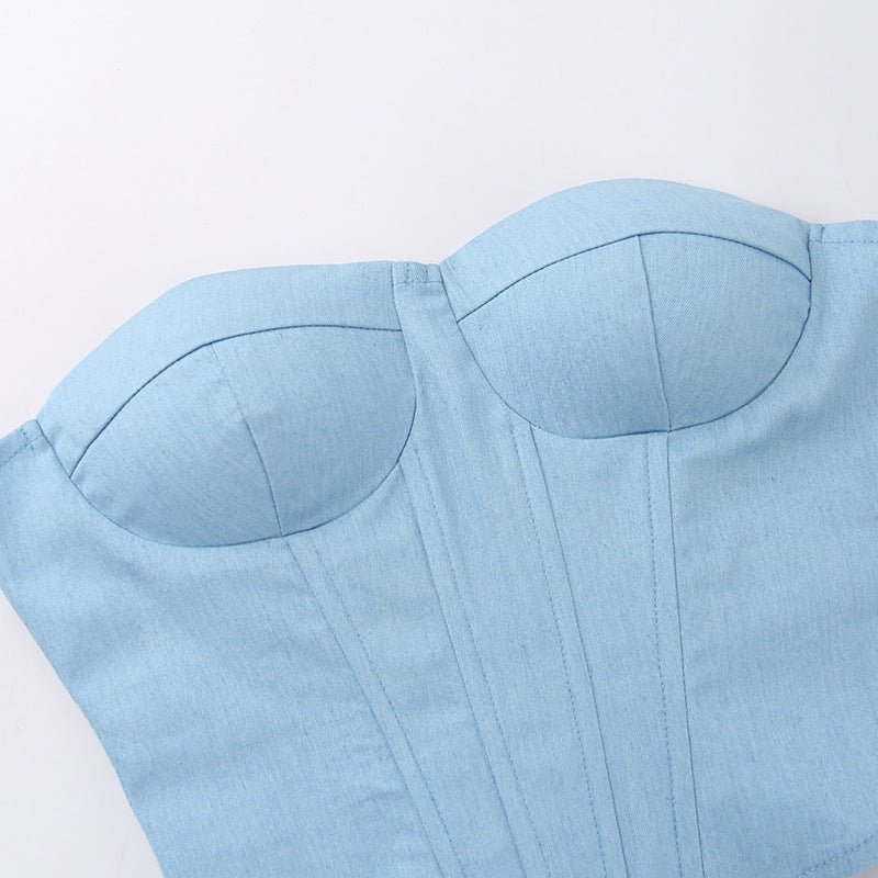 Haut en faux denim avec bonnets de poitrine Haut corset sans bretelles Femme - RAPHYA