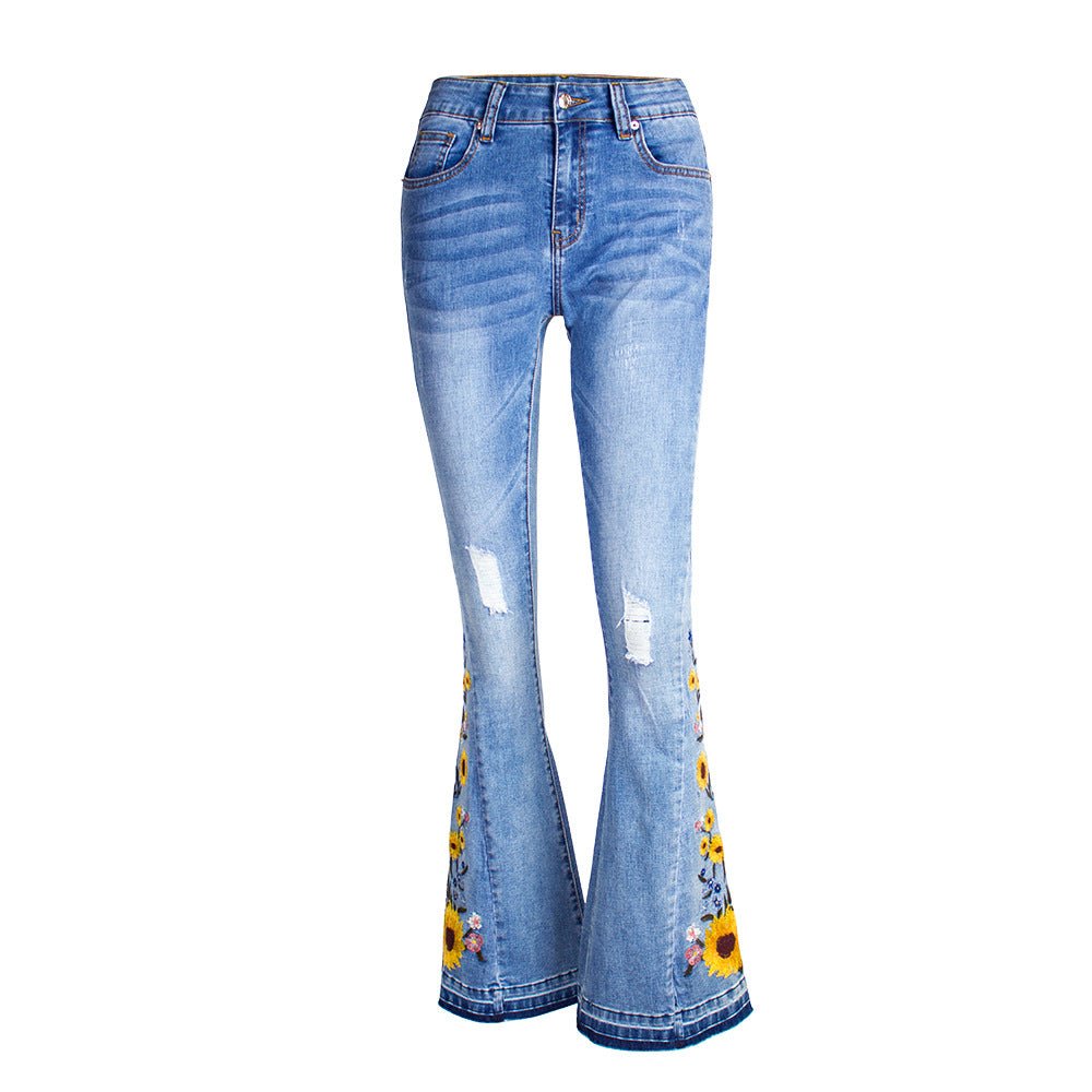 Jean évasé pantalon en jean heavy duty brodé Femme - RAPHYA