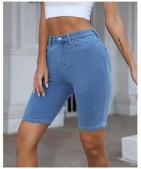 Jean femme mi-long en denim clair élastique Femme - RAPHYA