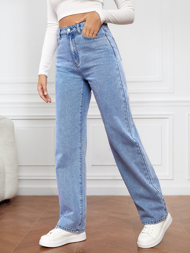 Jean pantalon droit tendance en denim lavé stretch Femme - RAPHYA