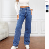 Jean pantalon droit tendance en denim lavé stretch Femme - RAPHYA