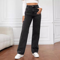 Jean pantalon droit tendance en denim lavé stretch Femme - RAPHYA