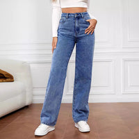 Jean pantalon droit tendance en denim lavé stretch Femme - RAPHYA