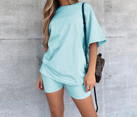 Letter Print Loose Casual T - shirt Shorts Set Femme - RAPHYA