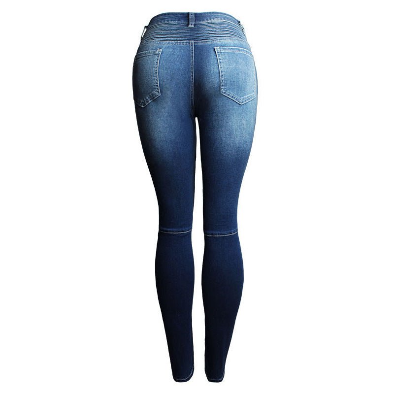 Pantalon crayon en denim taille moyenne, coupe slim, extensible et amincissant, effet vieilli Femme - RAPHYA