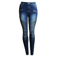 Pantalon crayon en denim taille moyenne, coupe slim, extensible et amincissant, effet vieilli Femme - RAPHYA