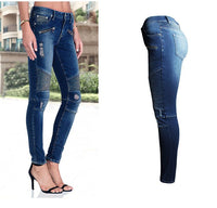 Pantalon crayon en denim taille moyenne, coupe slim, extensible et amincissant, effet vieilli Femme - RAPHYA