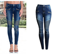 Pantalon crayon en denim taille moyenne, coupe slim, extensible et amincissant, effet vieilli Femme - RAPHYA