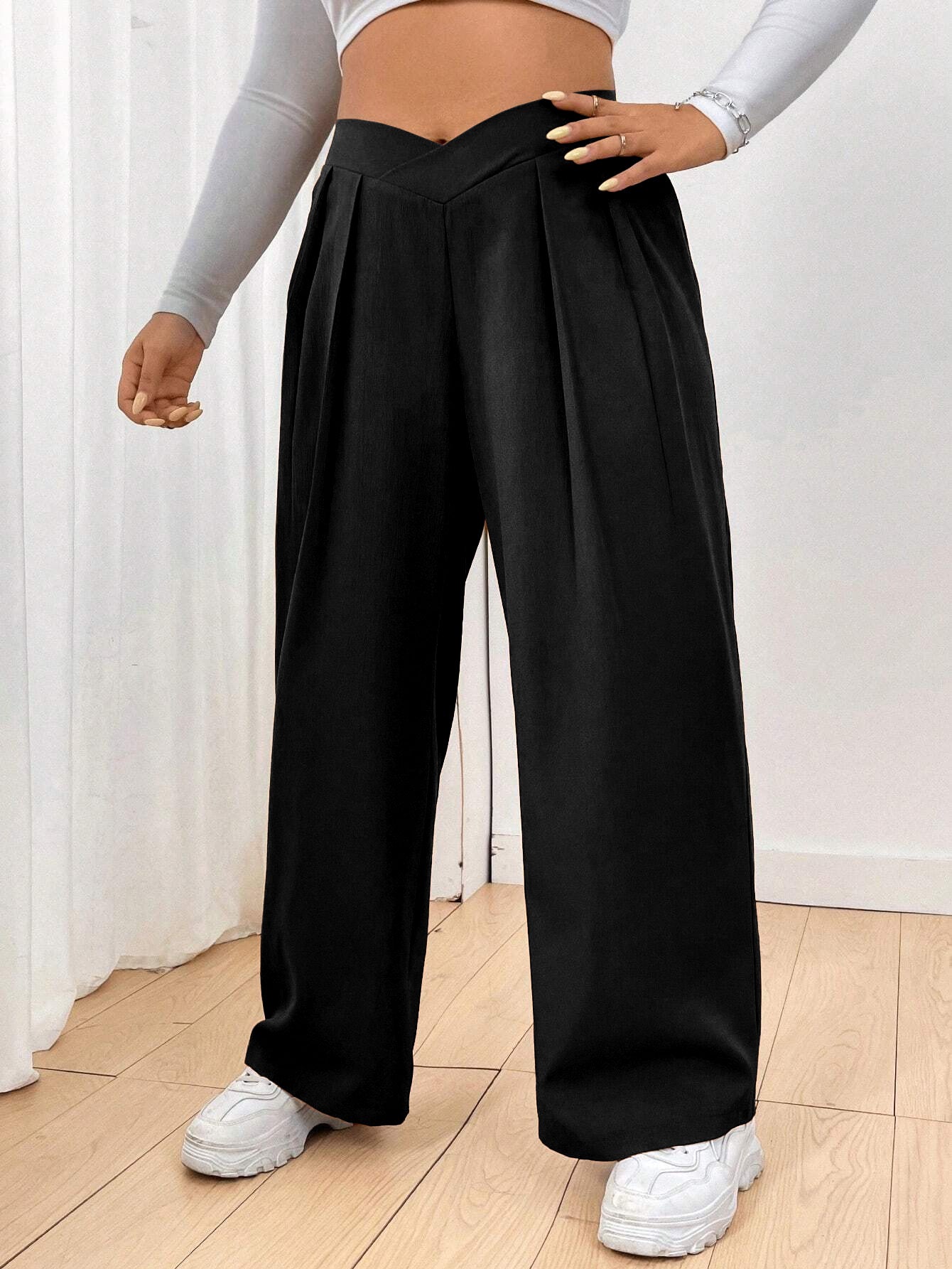 Pantalon décontracté ample de couleur unie à jambes larges18 Femme - RAPHYA