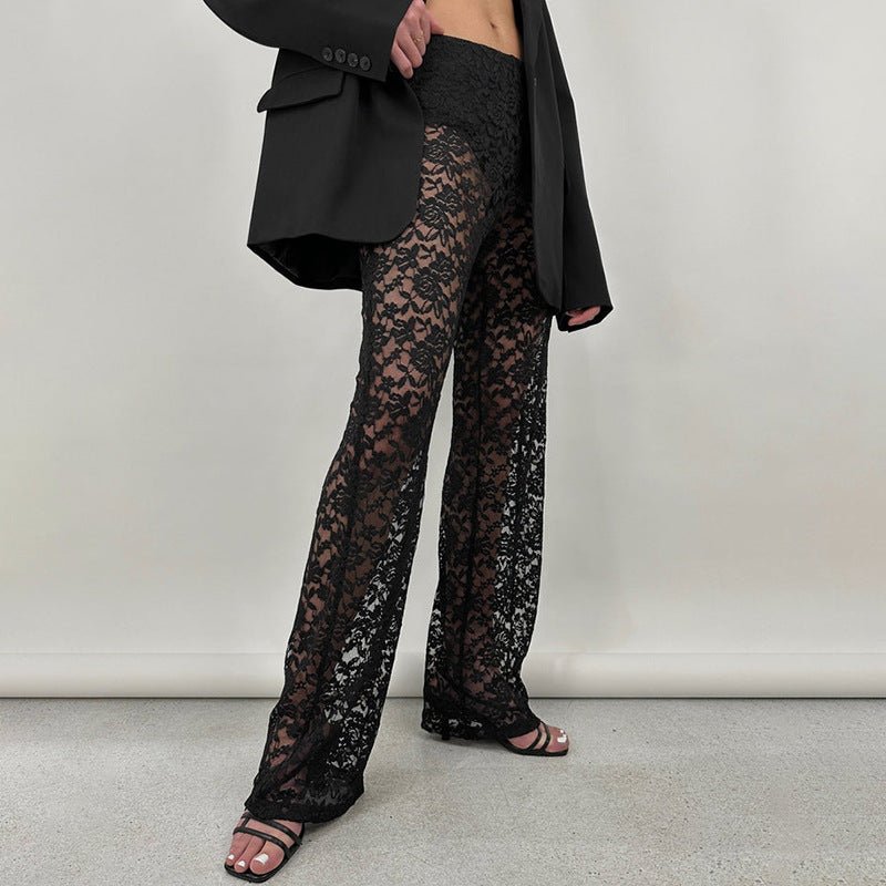 Pantalon droit long patchwork taille haute transparent en dentelle polyvalente Femme - RAPHYA