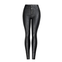 Pantalon en cuir noir taille haute imprimé léopard pantalon crayon enduit pour femme - RAPHYA