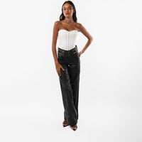 Pantalon en cuir taille haute zippé et micro-évasé à la mode et polyvalent Femme - RAPHYA