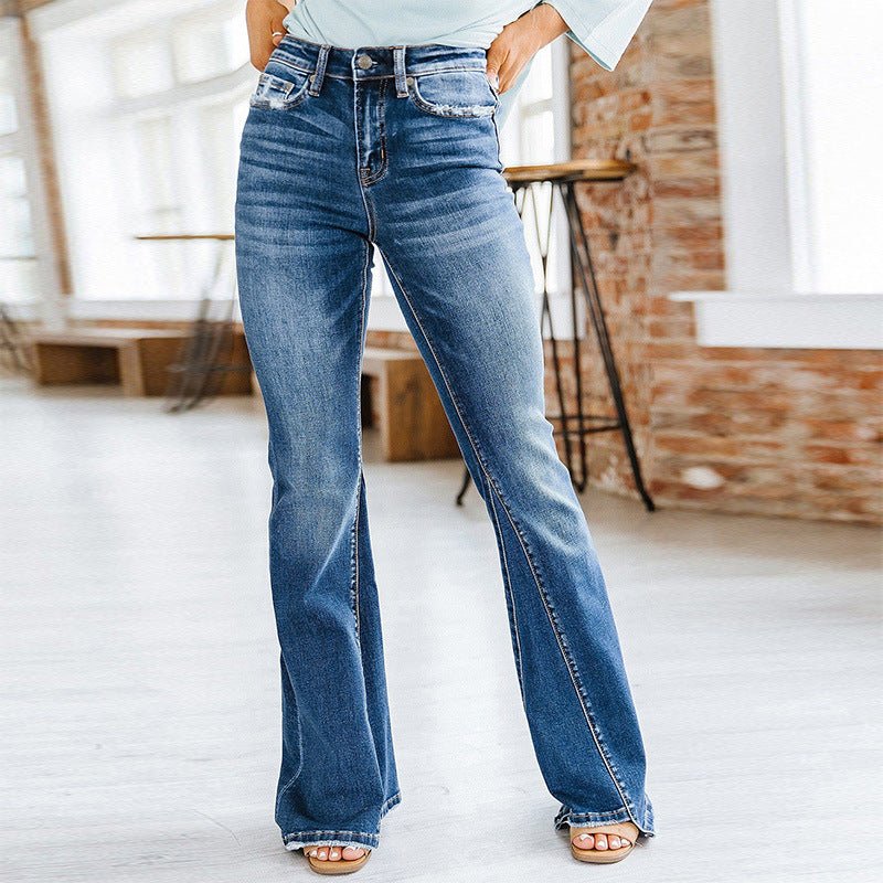 Pantalon en denim taille haute slim décontracté pour femme - RAPHYA