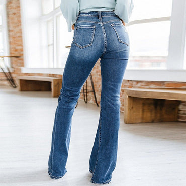 Pantalon en denim taille haute slim décontracté pour femme - RAPHYA