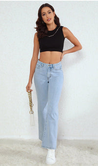 Pantalon en jean clair coupe large et slim Femme - RAPHYA