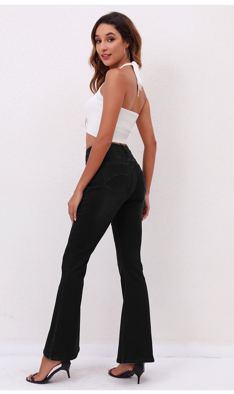 Pantalon en jean évasé noir avec fentes stretch devant Femme - RAPHYA