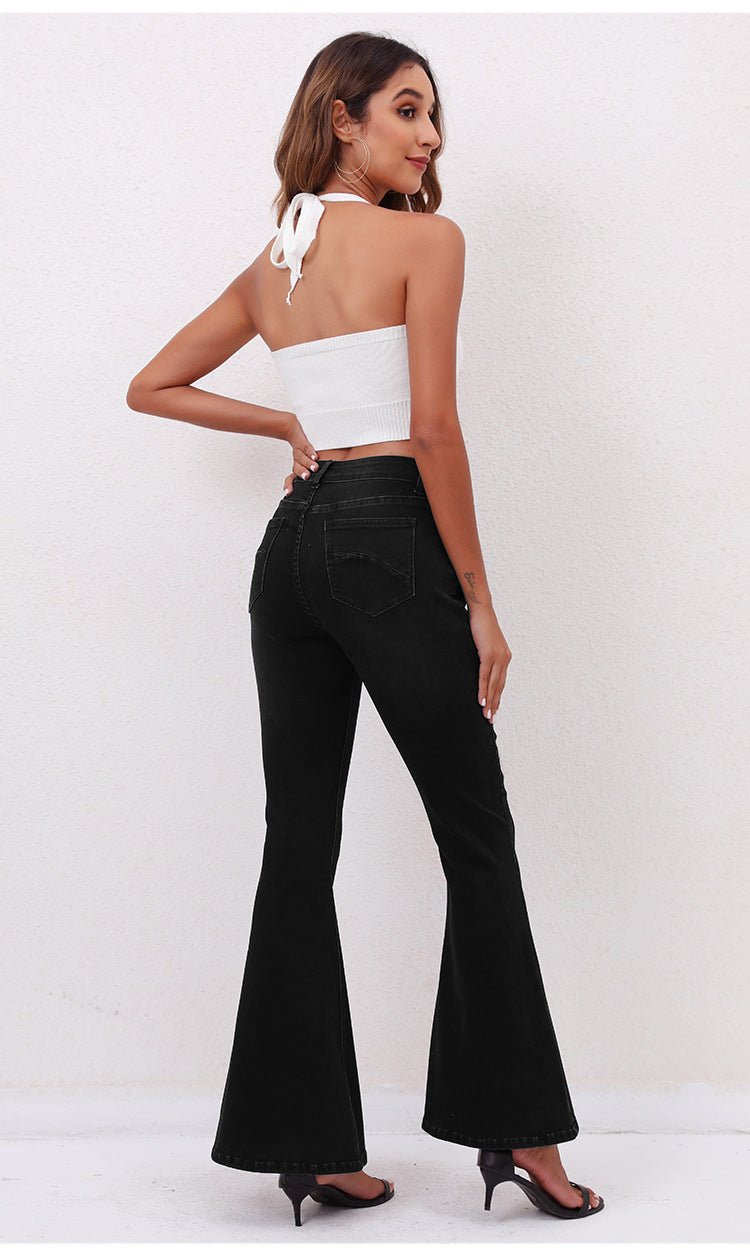 Pantalon en jean évasé noir avec fentes stretch devant Femme - RAPHYA