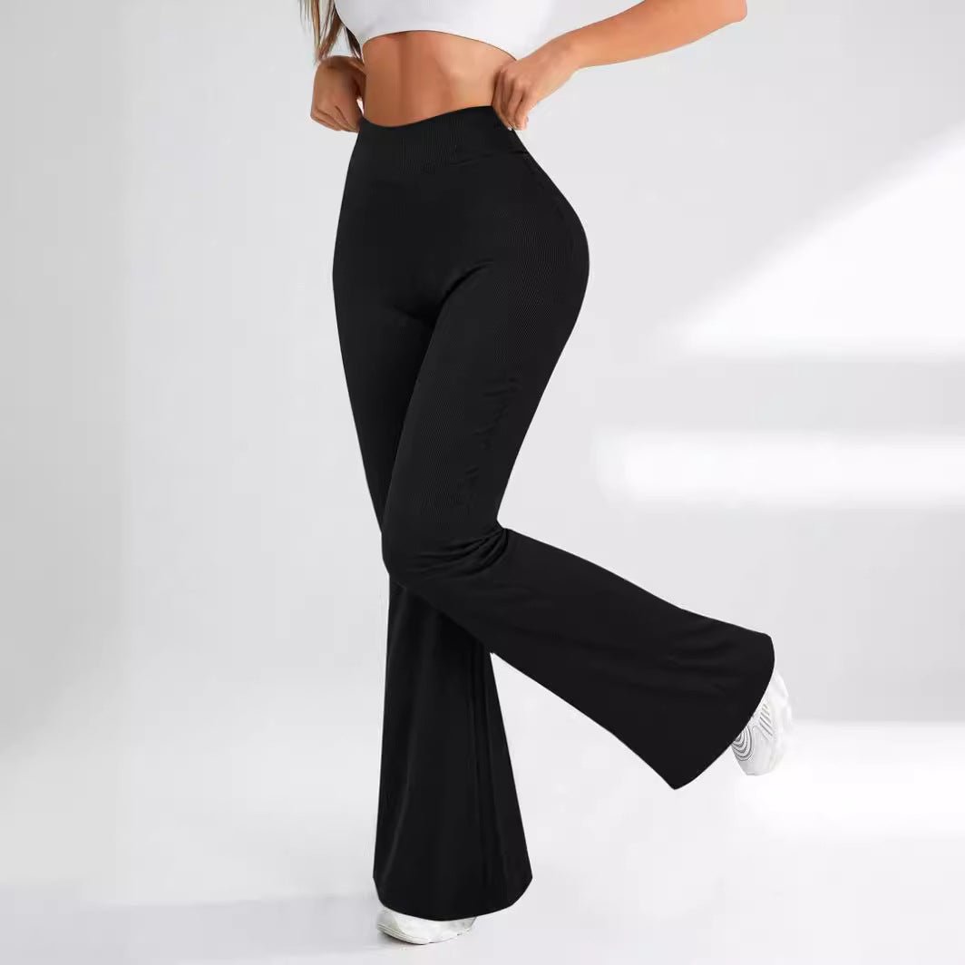 Pantalon évasé coupe slim à taille côtelée, décontracté et à la mode Femme - RAPHYA