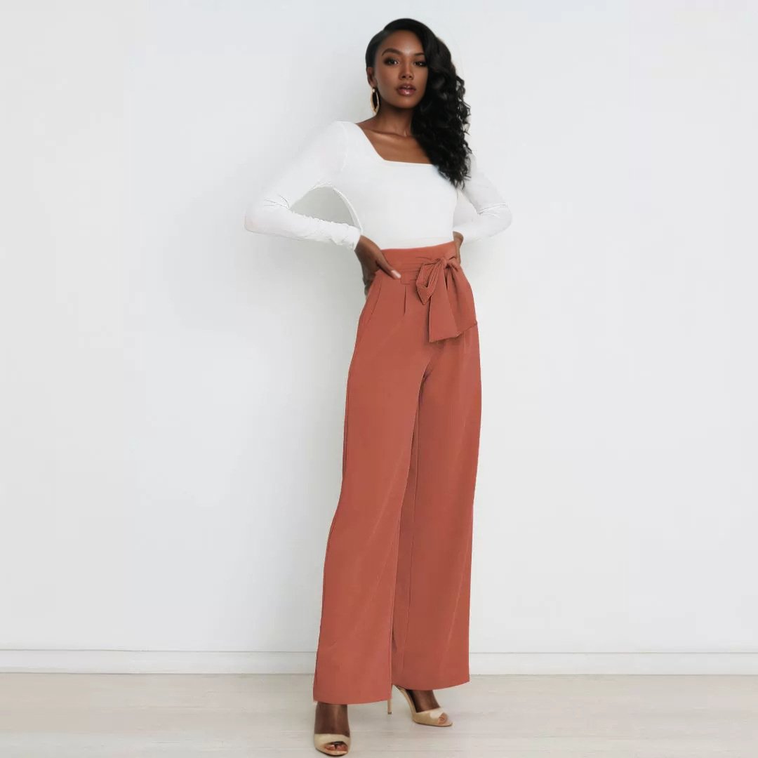 Pantalon large élégant et polyvalent avec ceinture pour les déplacements domicile-travail Femme - RAPHYA