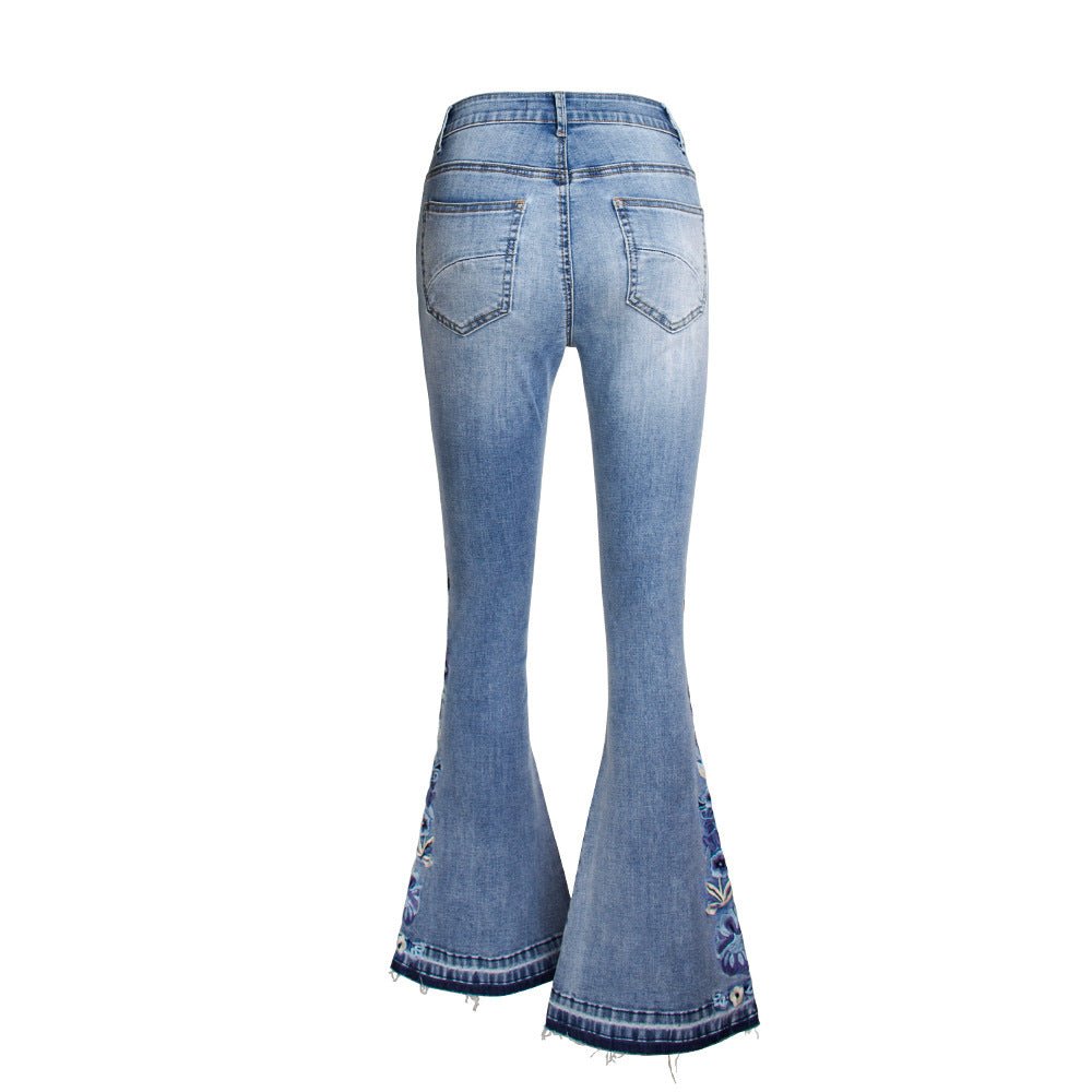 Pantalon large en denim évasé à broderies épaisses Femme - RAPHYA