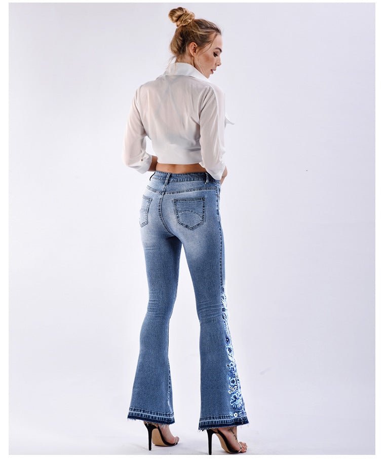 Pantalon large en denim évasé à broderies épaisses Femme - RAPHYA