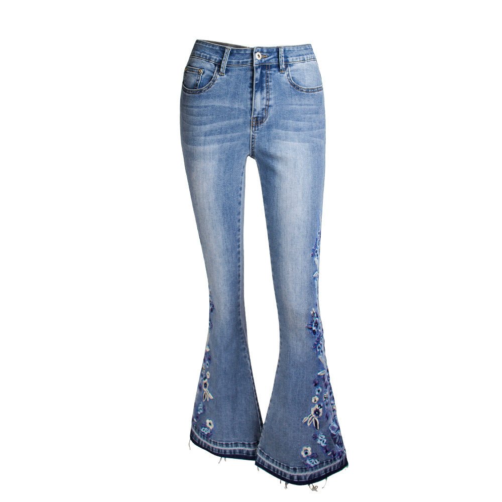 Pantalon large en denim évasé à broderies épaisses Femme - RAPHYA