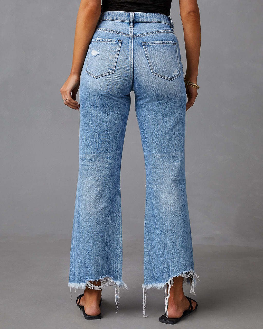 Pantalon large taille haute en denim effet vieilli délavé Femme - RAPHYA