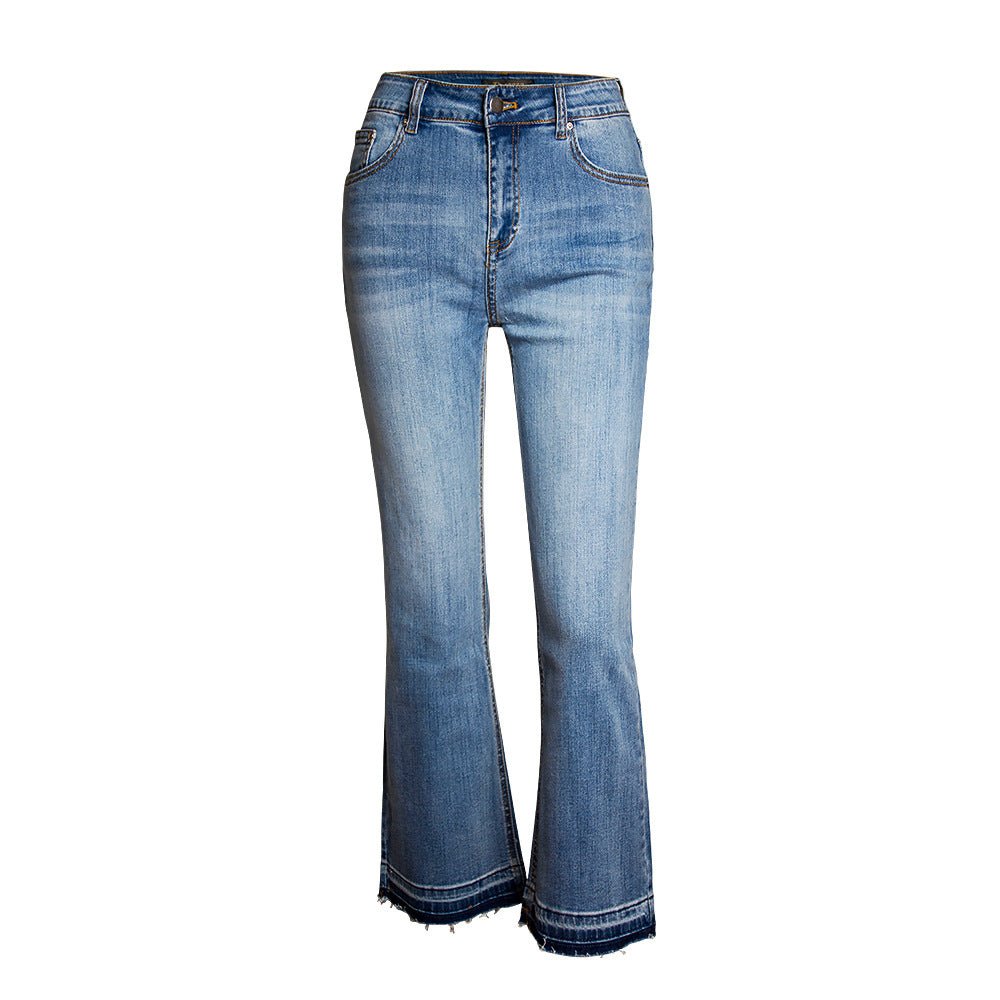 Pantalon neuf quart ample élastique délavé jean légèrement évasé Femme - RAPHYA