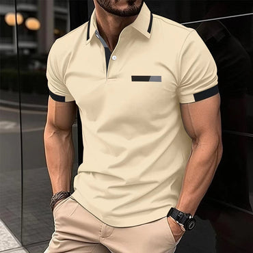 POLO décontracté avec fausse poche poitrine, bouton de revers, haut T-shirt business Homme - RAPHYA