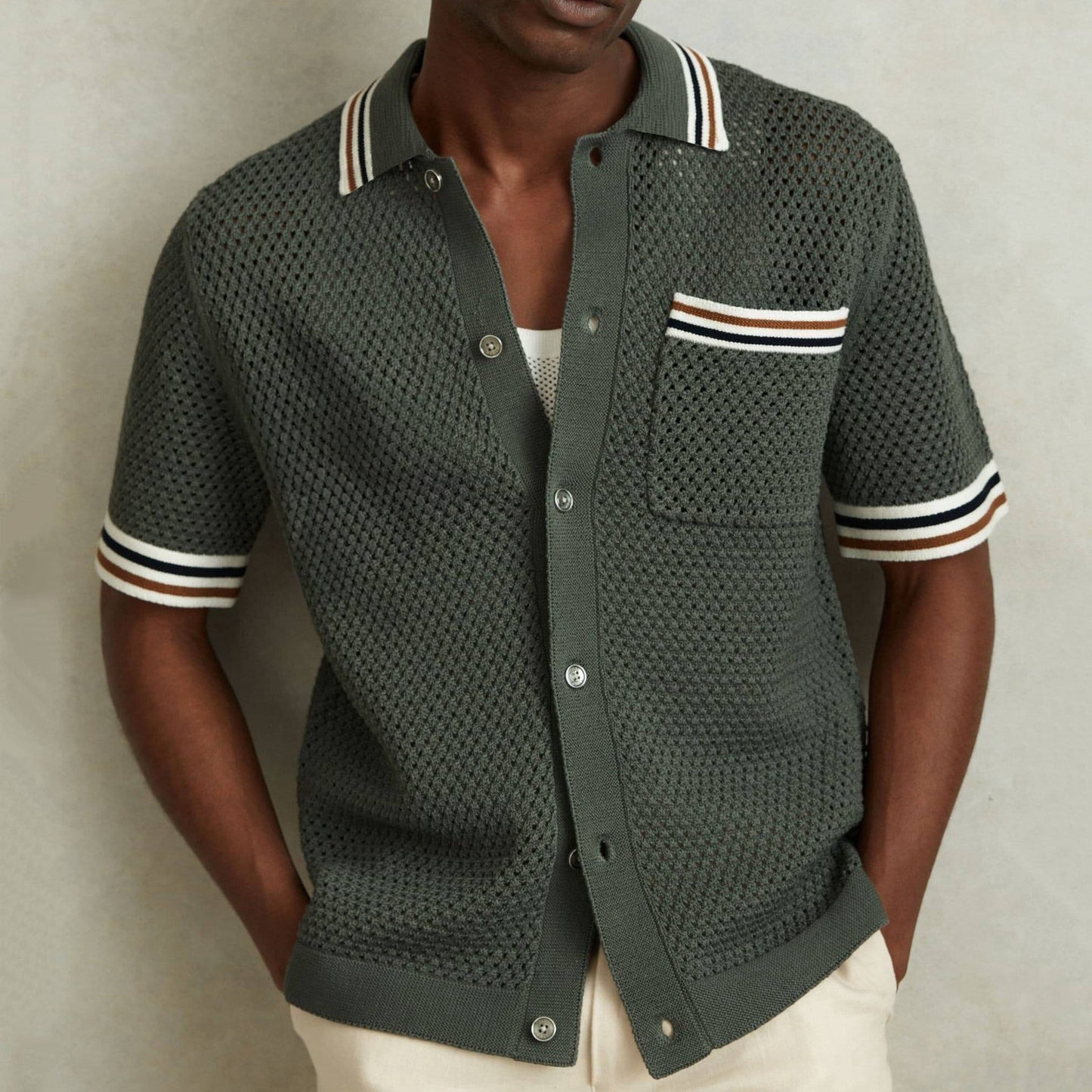 <KIN>POLO d'été décontracté, cardigan tricoté à revers creux Homme