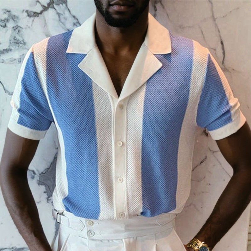 POLO tricoté de couleur contrastée, patchwork de tempérament d'été Homme - RAPHYA