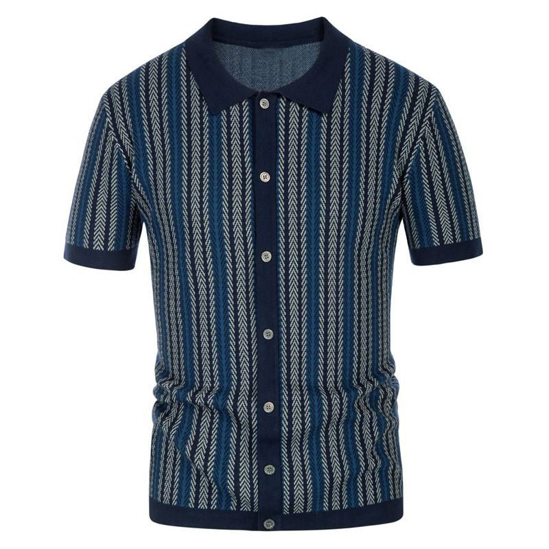 Pull manches courtes Polo jacquard rayé haut de gamme Homme - RAPHYA