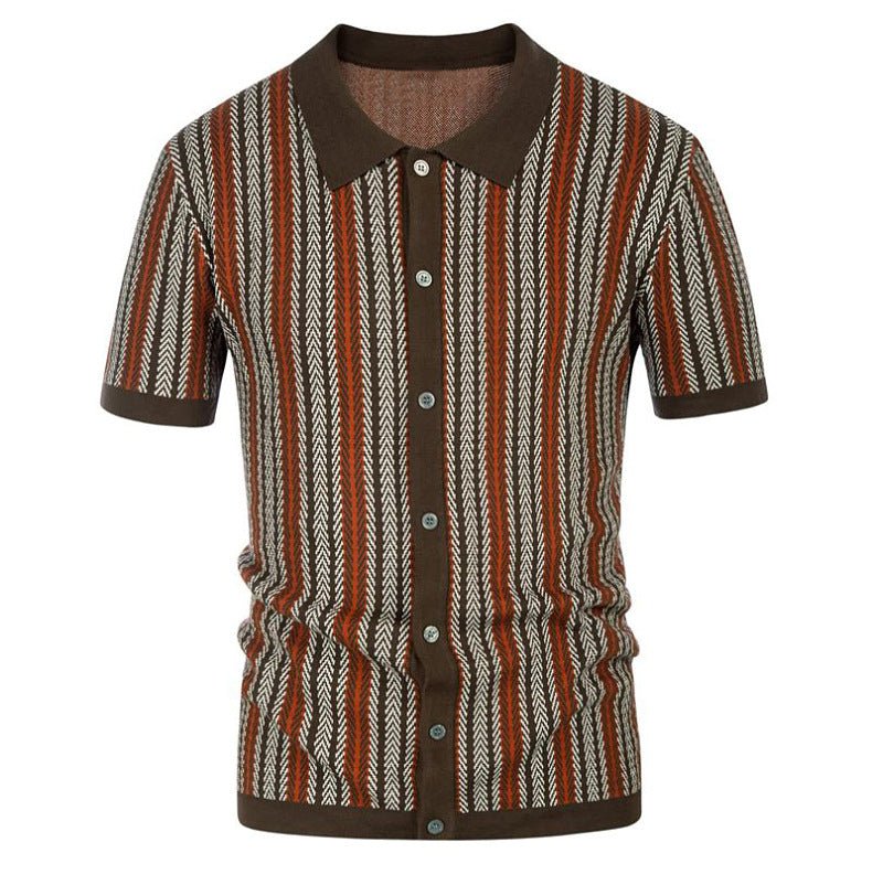 Pull manches courtes Polo jacquard rayé haut de gamme Homme - RAPHYA