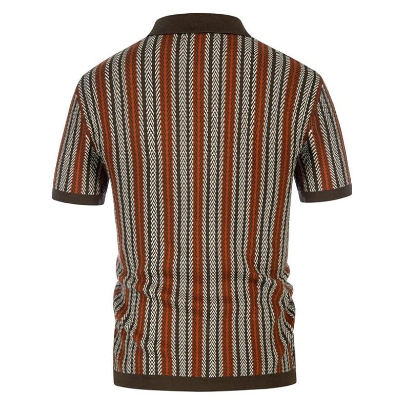 Pull manches courtes Polo jacquard rayé haut de gamme Homme - RAPHYA