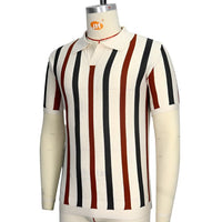 Pull polo creux tricoté épais de couleur contrastée rayé décontracté Homme - RAPHYA