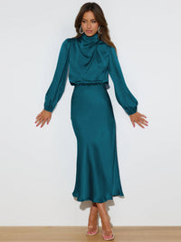 Robe ample à manches longues en satin élégante et luxueuse Femme - RAPHYA