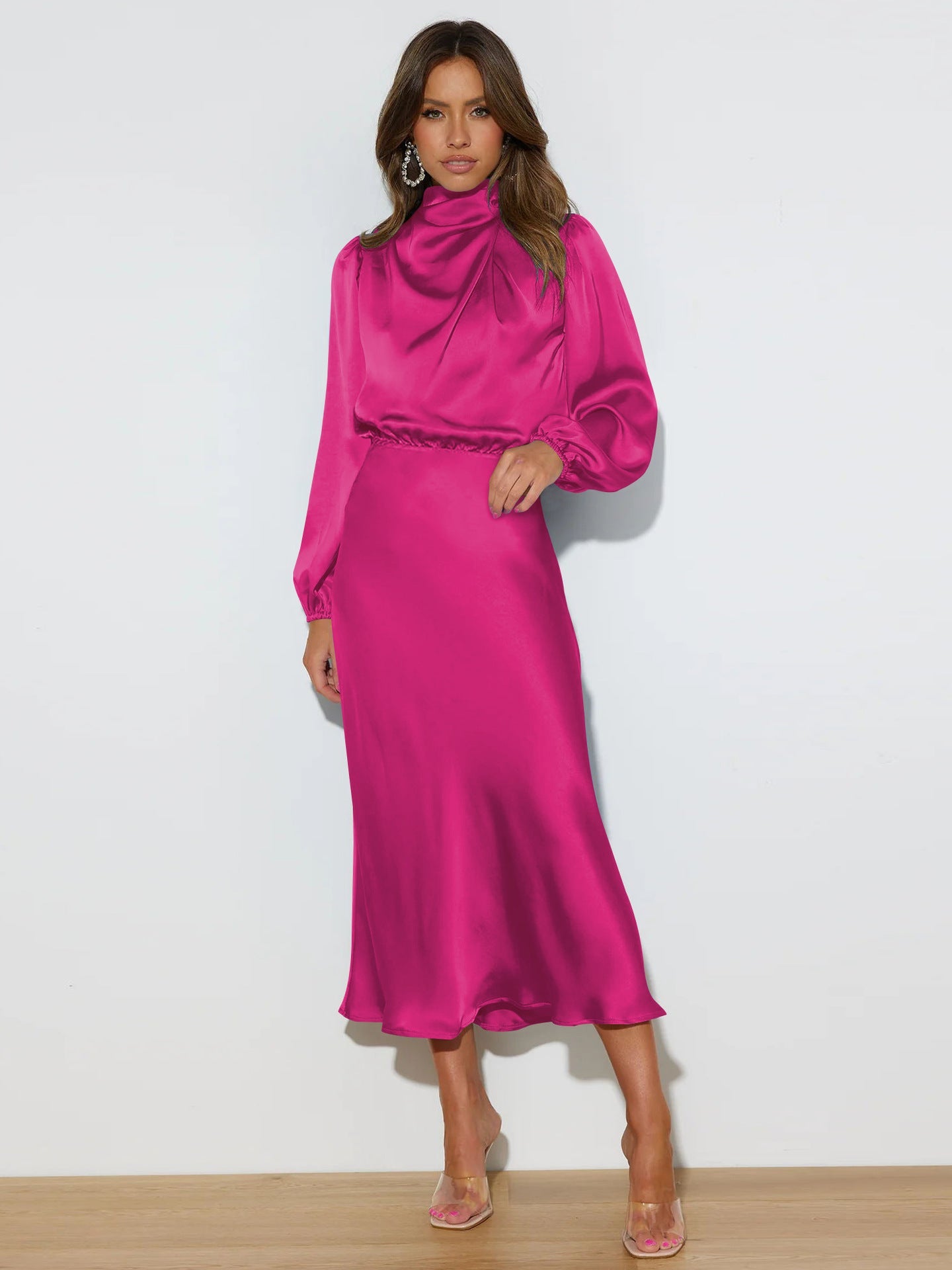 Robe ample à manches longues en satin élégante et luxueuse Femme - RAPHYA