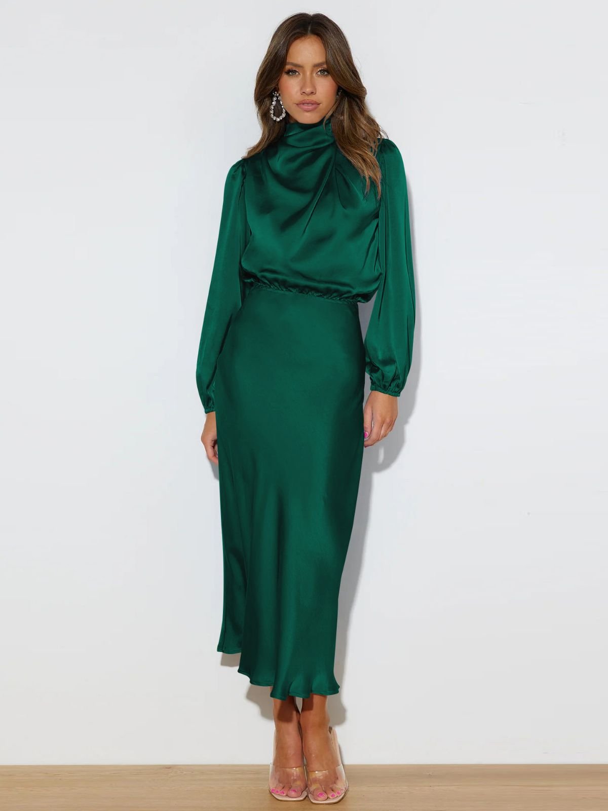 Robe ample à manches longues en satin élégante et luxueuse Femme - RAPHYA