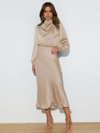 Robe ample à manches longues en satin élégante et luxueuse Femme - RAPHYA