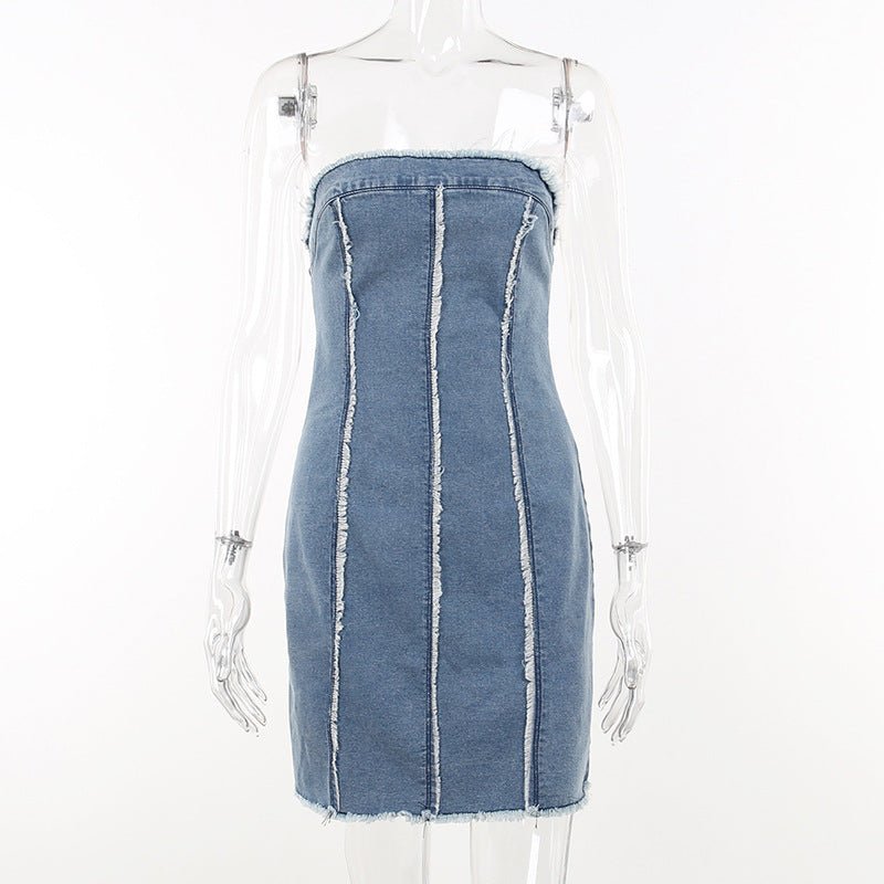 Robe bustier en jean coupe ajustée à haut déchiré Femm - RAPHYA