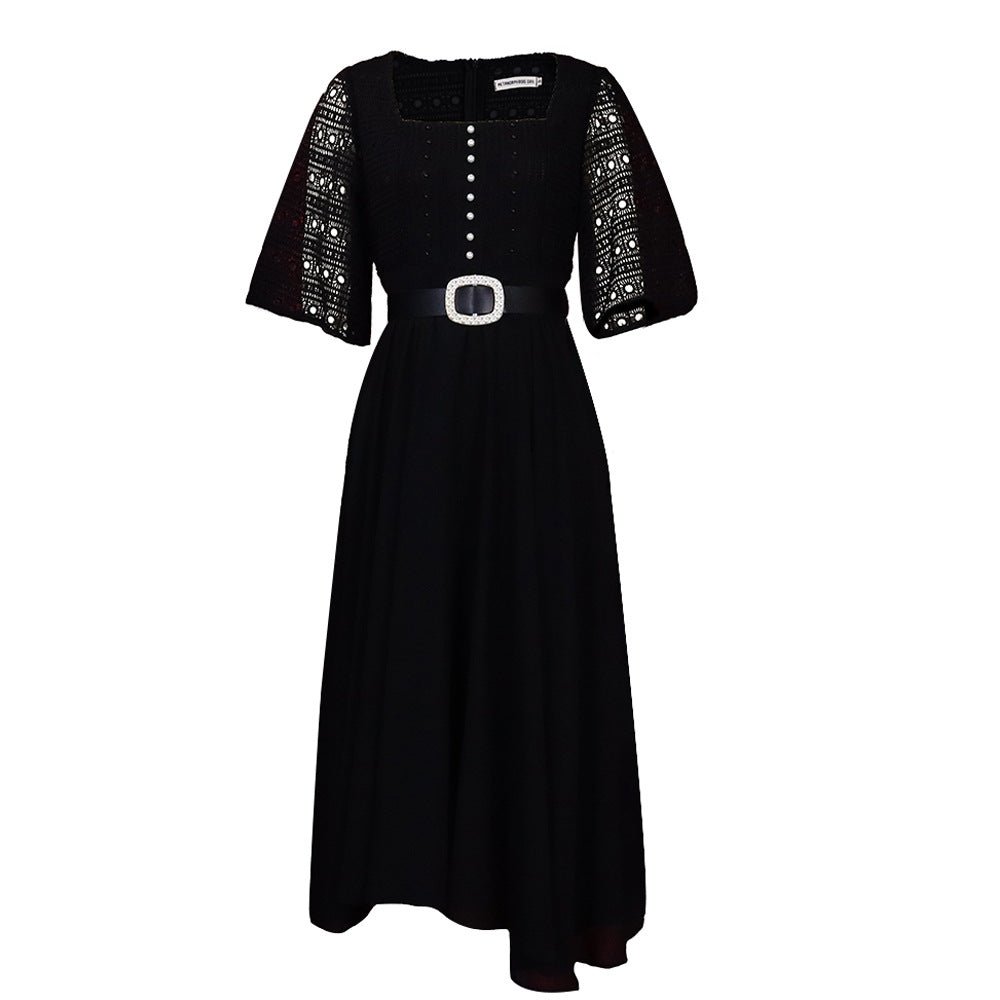 Robe élégante en mousseline de soie et perles avec ceinture Femme - RAPHYA