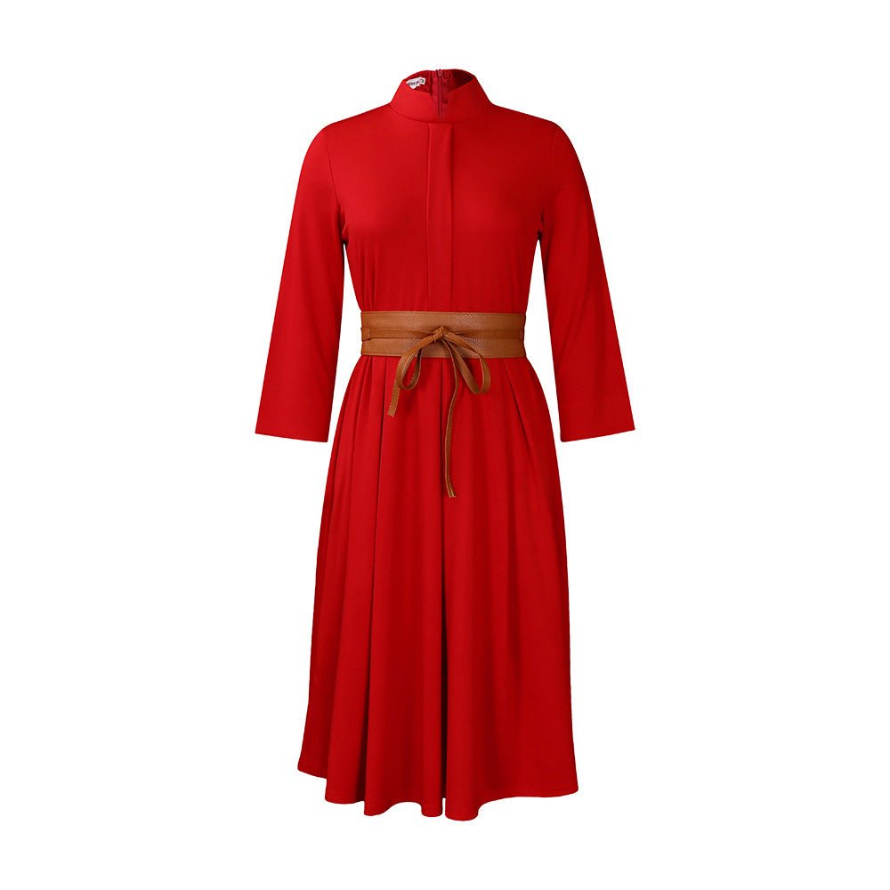 Robe élégante et tendance de couleur unie avec ceinture Femme - RAPHYA