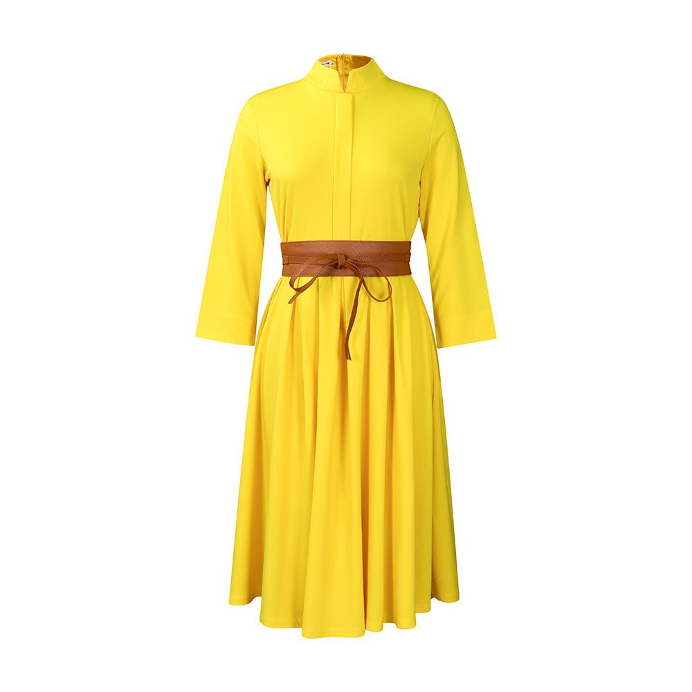 Robe élégante et tendance de couleur unie avec ceinture Femme - RAPHYA