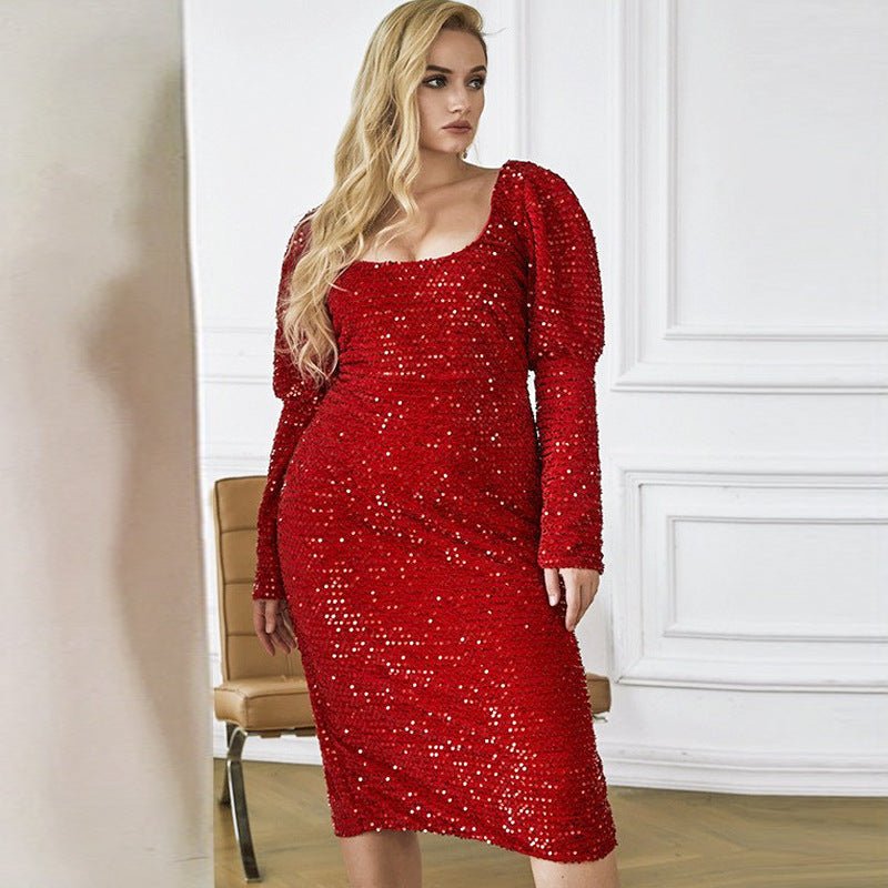 Robe grande taille Temperament robe dos nu à sequins Femme - RAPHYA