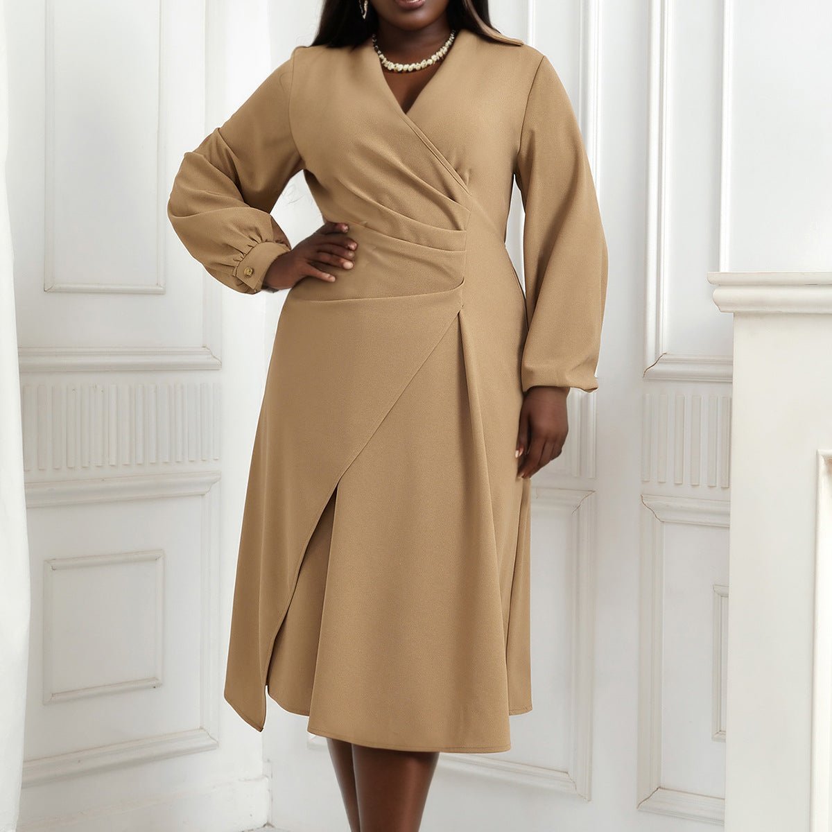 Robe irrégulière col V coupe slim grande taille Femme - RAPHYA