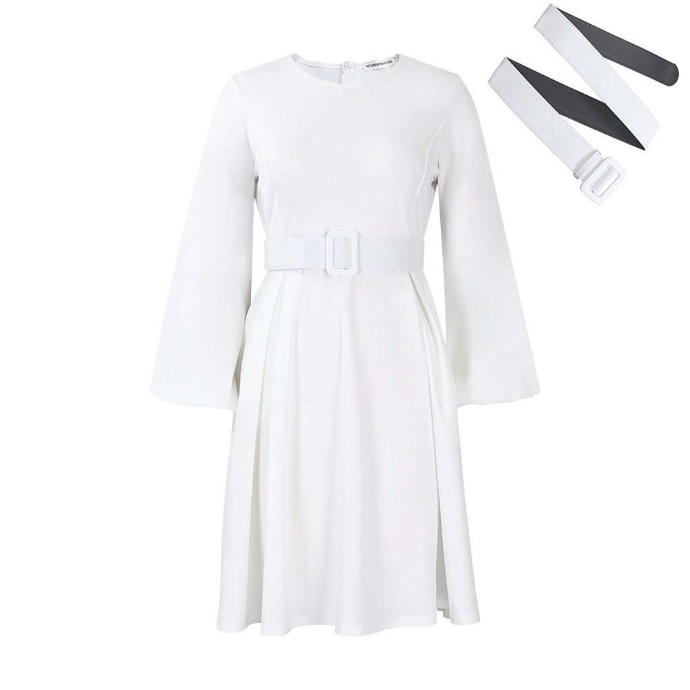 Robe jupe ample élégante à col rond avec ceinture Femme - RAPHYA