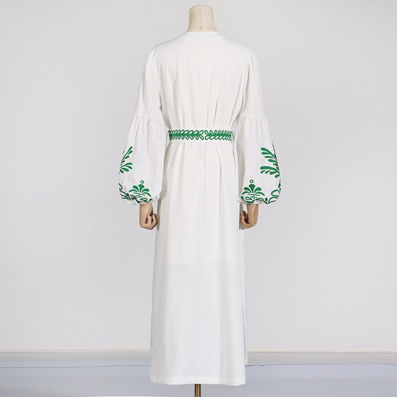 Robe longue à lacets, imprimé littéraire rétro, taille amincissante, manches lanternes Femme - RAPHYA