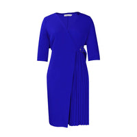 Robe plissée à manches mi-longues, couleur unie, col en V, taille tendance Femme - RAPHYA