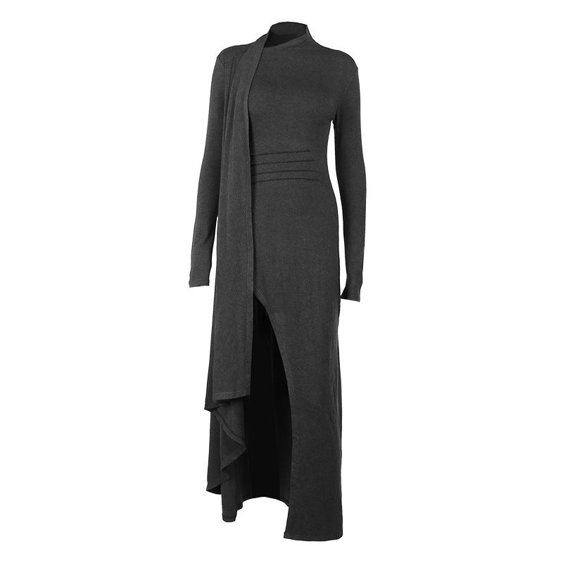 Robe slim fit tricotée à manches longues et fente sexy - RAPHYA